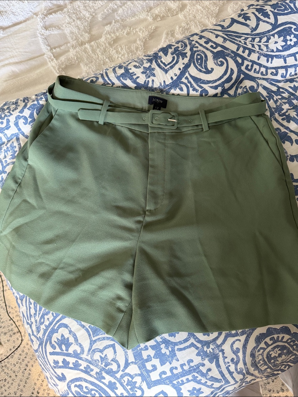 J. Crew Olive Belted High-Waist Tailored Shorts 12